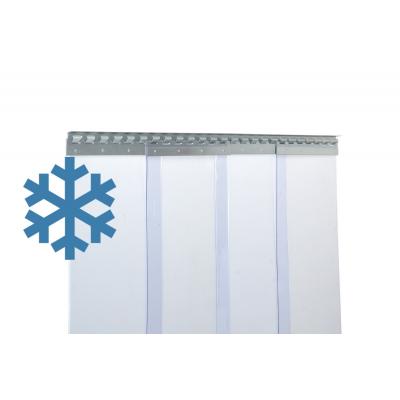 PVC-Streifenvorhang Tiefkühlbereich kältefest Temperatur Resistenz +30/-25°C, Lamellen 300 x 3 mm transparent, Höhe 2,50 m, Breite 1,50 m (1,30 m), Edelstahl