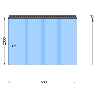 PVC-Streifenvorhang, Lamellen 400 x 4 mm transparent, Höhe 2,00 m, Breite 1,60 m (1,50 m), verzinkt