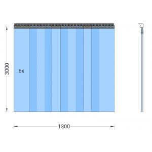 PVC-Streifenvorhang, Lamellen 300 x 3 mm transparent, Höhe 3,00 m, Breite 1,50 m (1,30 m), verzinkt