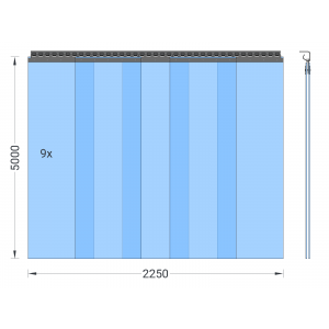 PVC-Streifenvorhang, Lamellen 400 x 4 mm transparent, Höhe 5,00 m, Breite 2,50 m (2,25 m), verzinkt