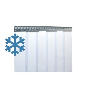 PVC-Streifenvorhang Tiefkühlbereich kältefest Temperatur Resistenz +30/-25°C, Lamellen 200 x 2 mm transparent, Höhe 2,25 m, Breite 1,95 m (1,40 m), Edelstahl