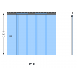 PVC-Streifenvorhang, Lamellen 300 x 3 mm transparent, Höhe 2,50 m, Breite 1,25 m (1,10 m), verzinkt