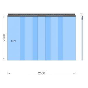 PVC-Streifenvorhang, Lamellen 400 x 4 mm transparent, Höhe 2,25 m, Breite 2,80 m (2,50 m), Edelstahl