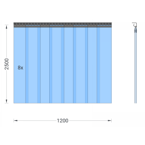 PVC-Streifenvorhang, Lamellen 200 x 2 mm transparent, Höhe 2,50 m, Breite 1,20 m (0,90 m), Edelstahl