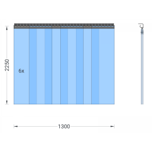 PVC-Streifenvorhang, Lamellen 300 x 3 mm transparent, Höhe 2,25 m, Breite 1,50 m (1,30 m), Edelstahl