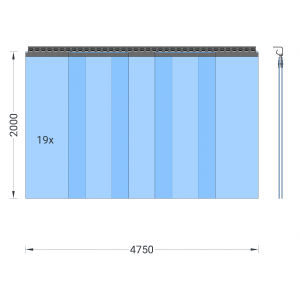 PVC-Streifenvorhang, Lamellen 400 x 4 mm transparent, Höhe 2,00 m, Breite 5,50 m (4,75 m), Edelstahl