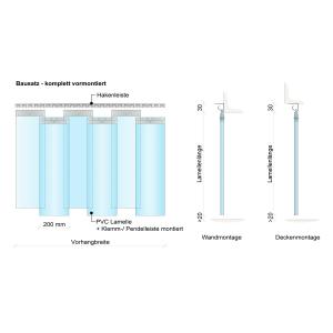 PVC-Streifenvorhang Tiefkühlbereich kältefest Temperatur Resistenz +30/-25°C, Lamellen 200 x 2 mm transparent, Höhe 2,50 m, Breite 1,05 m (0,80 m), Edelstahl