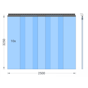 PVC-Streifenvorhang, Lamellen 400 x 4 mm transparent, Höhe 3,25 m, Breite 2,80 m (2,50 m), verzinkt