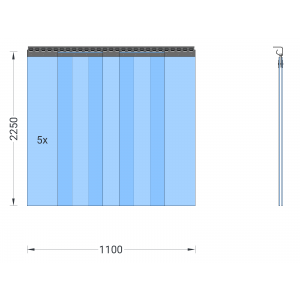 PVC-Streifenvorhang, Lamellen 300 x 3 mm transparent, Höhe 2,25 m, Breite 1,25 m (1,10 m), verzinkt