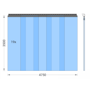 PVC-Streifenvorhang, Lamellen 400 x 4 mm transparent, Höhe 3,50 m, Breite 5,50 m (4,75 m), verzinkt