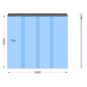 PVC-Streifenvorhang, Lamellen 400 x 4 mm transparent, Höhe 4,50 m, Breite 2,80 m (2,50 m), verzinkt