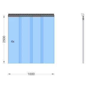 PVC-Streifenvorhang, Lamellen 300 x 3 mm transparent, Höhe 2,50 m, Breite 1,00 m (0,90 m), verzinkt