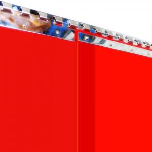 Schweißerschutz PVC-Streifenvorhang, Lamellen 300 x 2 mm rot-transparent (ISO 25980), Höhe 2,25 m, Breite 1,25 m (1,10 m), verzinkt